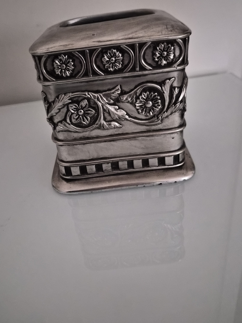 Vintage Ornate Silver Tone Floral Tissue Box Cover | Decorative Home Décor - Picture 3 of 8